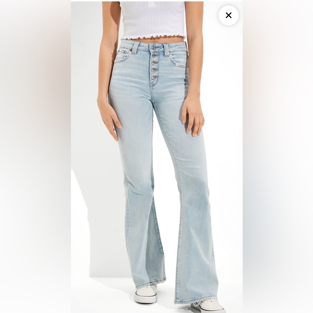 AE Blue Mist Flared exposed button jeans 18 regular